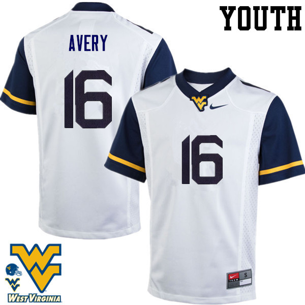 NCAA Youth Toyous Avery West Virginia Mountaineers White #16 Nike Stitched Football College Authentic Jersey ZY23U52EX